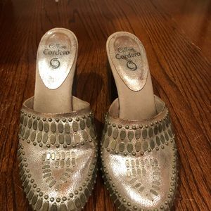 Cordero heel clogs silver w silver studs 3” heel